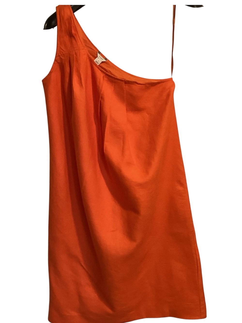 J. Crew Vibrant Orange Cotton-Linen Blend One-Shoulder Mini Dress, Size 0